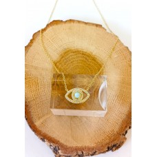 Ασημένιο κολιέ επίχρυσο - Μάτι με ημιπολύτιμη πέτρα larimar και στρας (SN189)